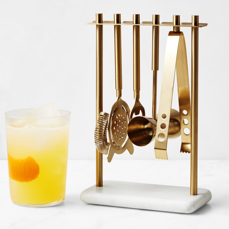 White Marble & Brass Hanging Bar Tools Set Williams Sonoma Australia